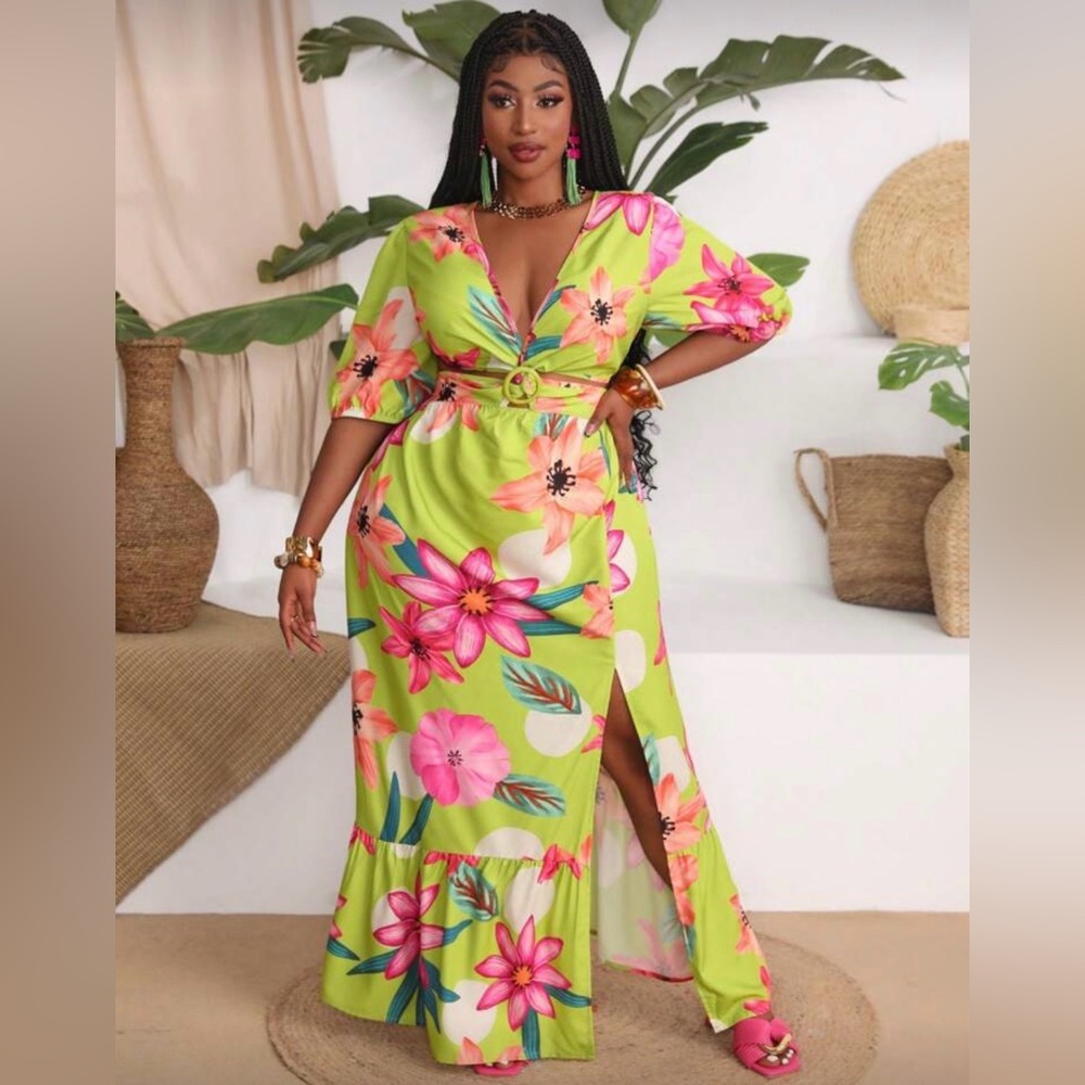 SHEIN Green Floral Maxi Dress